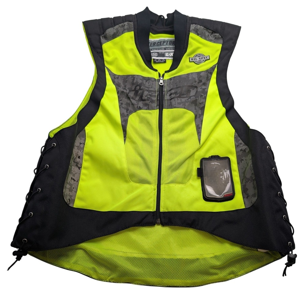 Icon Interceptor Reflective Vest Mens L-XL Neon Yellow Mil-Spec Safety Moto